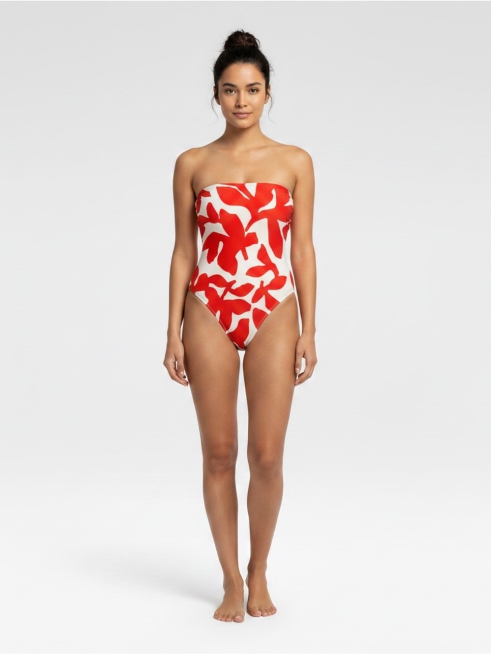 Milly Beach Diva Grand Foliage Strapless Swimsuit Womens M Red White One Piece